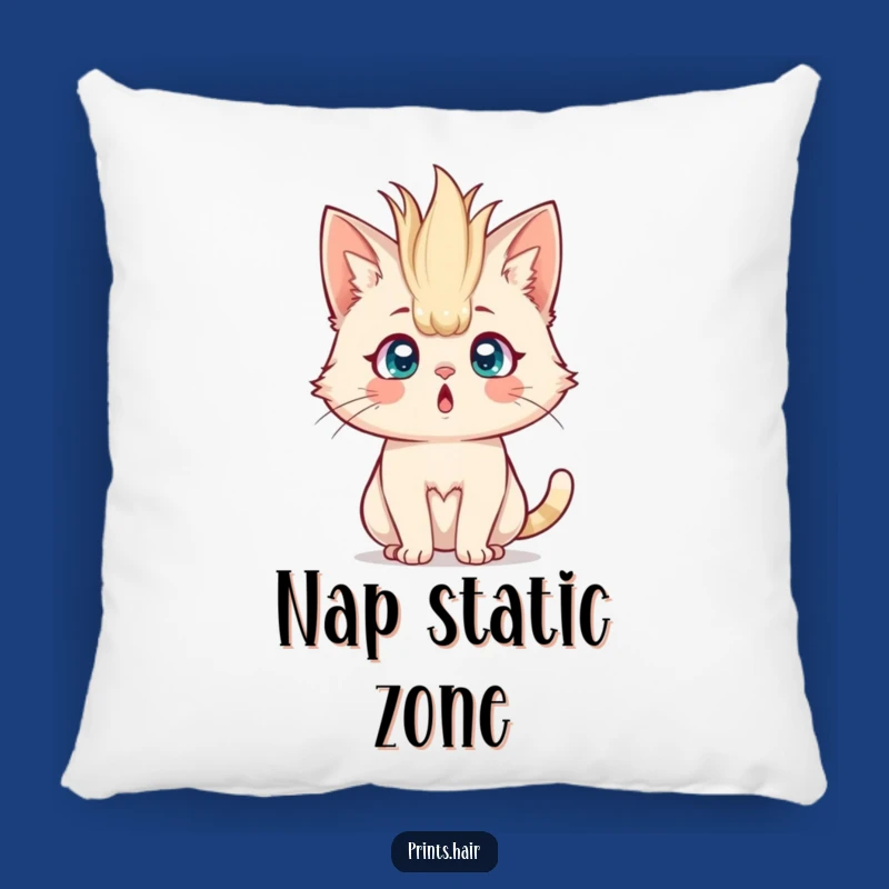 Funny Pillow: Shocked Feline With Enormous Hair, Comfy & Hilarious Decor
