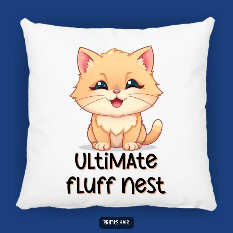 Funny Pillow: Happy Cat With Fluffy Shapes, Comfy & Whimsical Accent