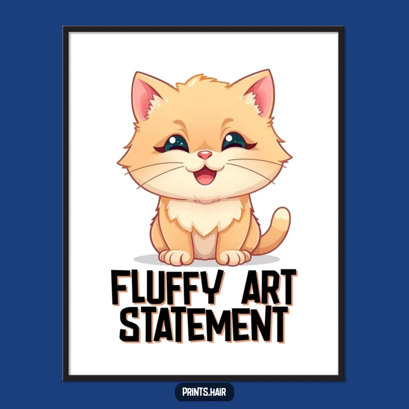Funny Digital Art: Happy Cat With Fluffy Shapes, Instant Whimsical Decor
