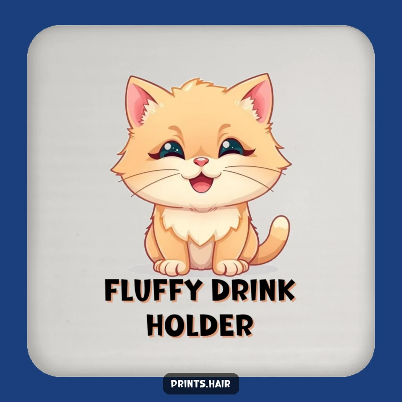 Funny Coasters: Happy Cat With Fluffy Shapes, Whimsical Surface Protection