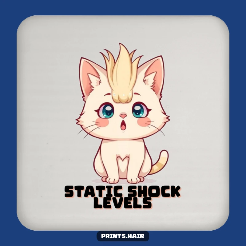 Funny Coasters: Surprised Cat With Crazy Hair, Protect Surfaces With Humor