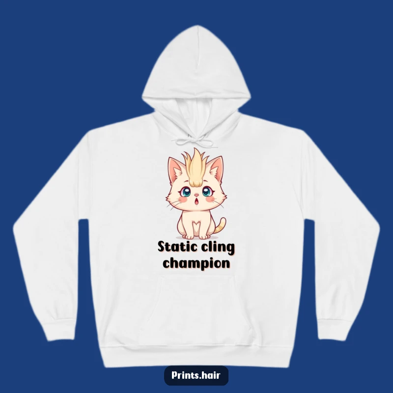 Funny Hoodie: Comically Surprised Cat With Enormous Hair, Cozy & Hilarious Wear