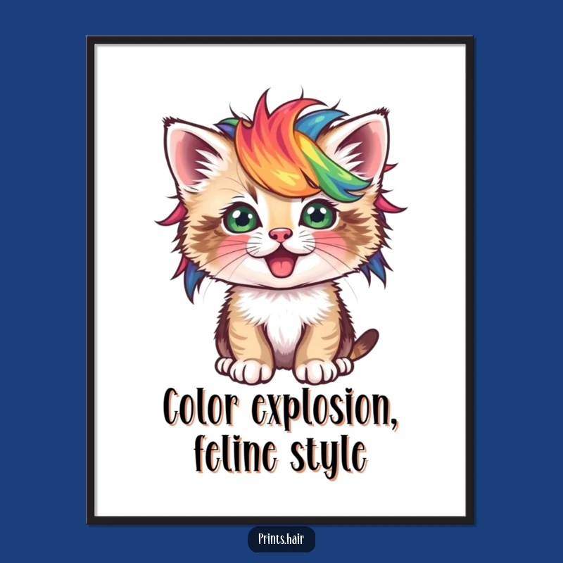 Funny Free Printable Wall Art: Wigged Kitten Glam - Quirky Decor