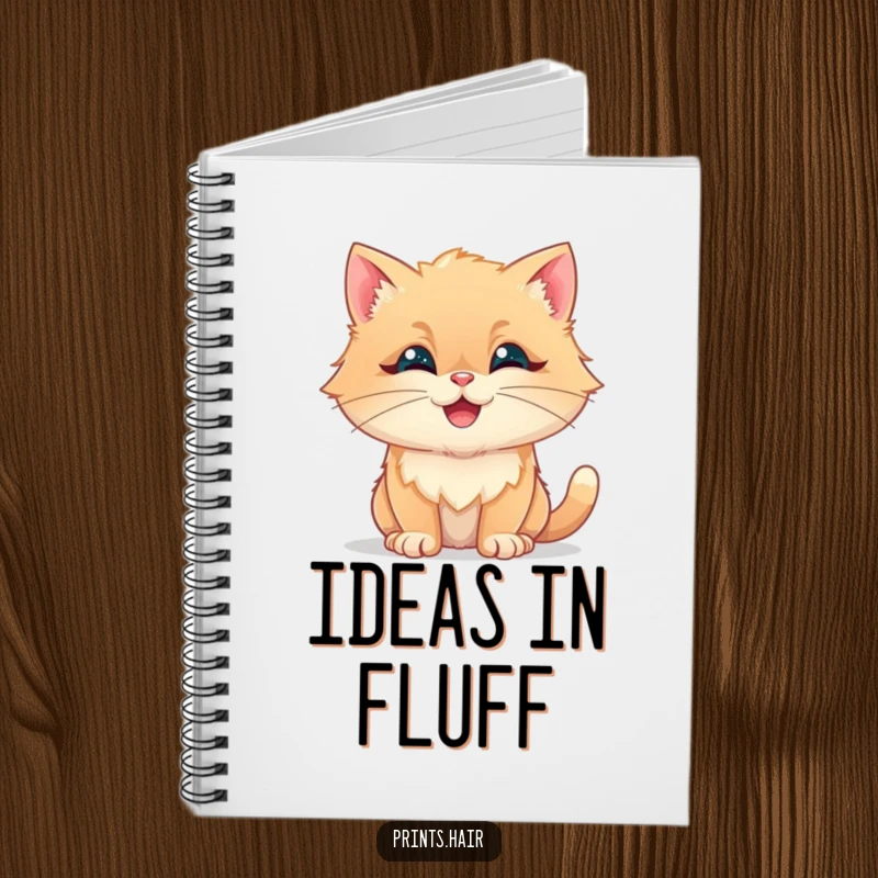 Funny Notebook: A happy cat with its fur sculpted into whimsical, fluffy shapes, ready to write.